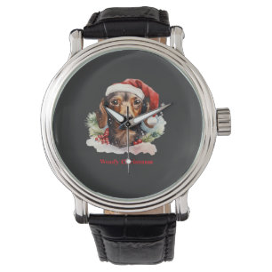 Daschund Dog Christmas Santa Hat Xmas Light Woofy Watch