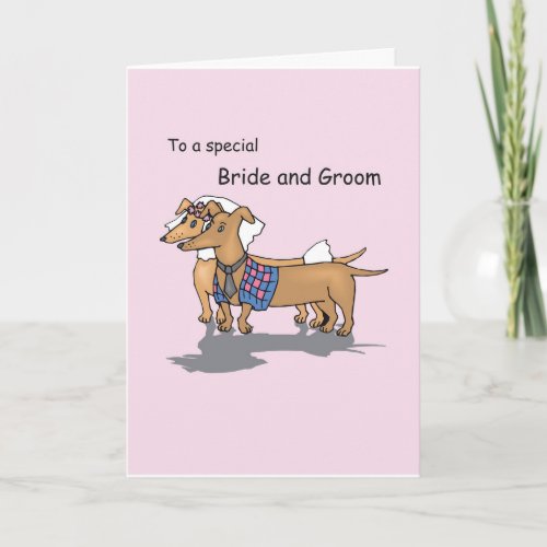 Daschund Dogs Wedding Congratulations Pink Card