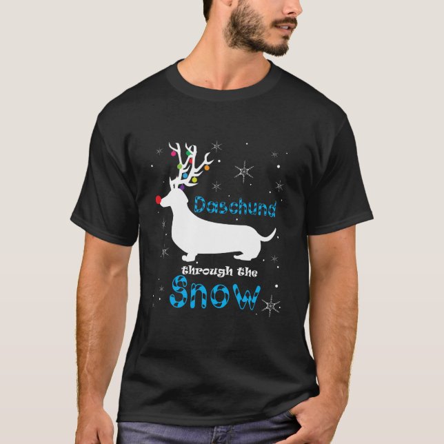 Daschund Gift Through The Snow Christmas Pun T-Shirt (Front)
