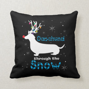 Daschund Gift Through The Snow Christmas Pun Throw Pillow