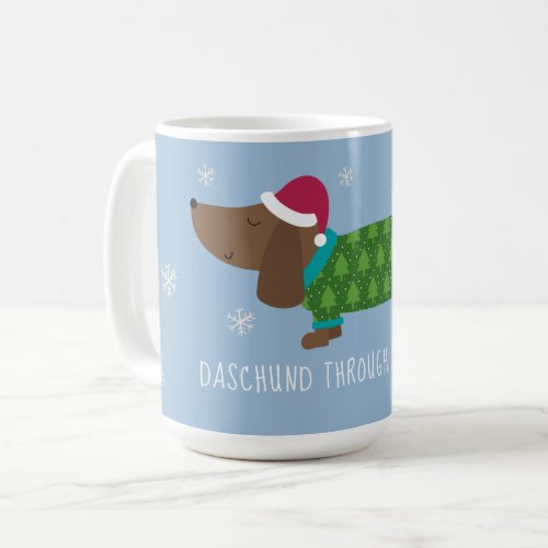 Daschund Through The Snow Illustrated  Coffee Mug