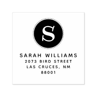 Dash Black Circle Monogram Script Custom Address S Self-inking Stamp