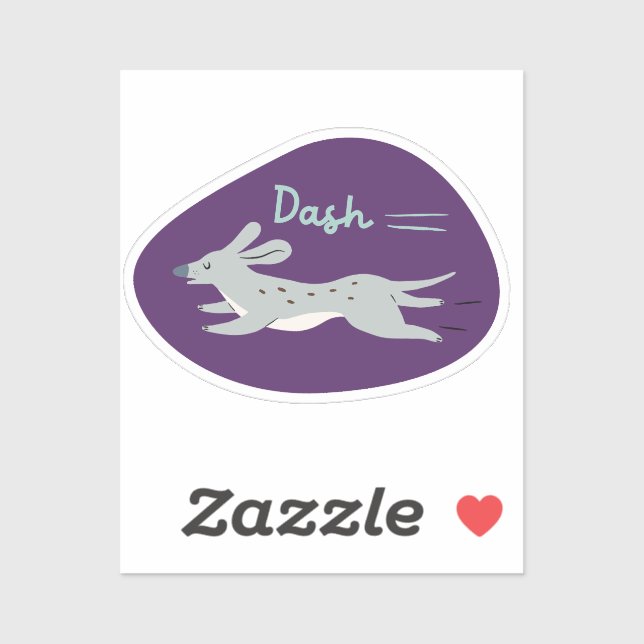 "dash" cute illustrated grey long dog purple aqua sticker (Sheet)