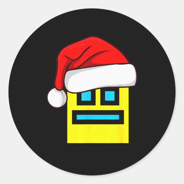 Dash Geometry Repeat Christmas Santa Hat Game Vide Classic Round Sticker (Front)