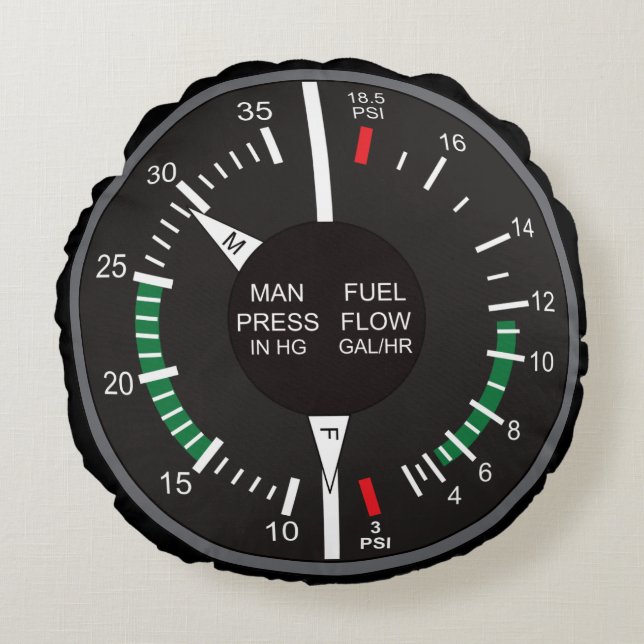 Dashboard Manifold Pressure and Fuel Flow Airplane Round Pillow (Front)