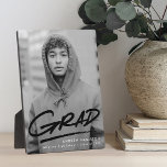 Dashed Black Graduation Photo Plaque<br><div class="desc">Celebrate your graduate's achievement with a personalized graduation photo keepsake. The plaque features the graduate's vertical photo with "Grad" in black handwritten lettering with a dash below. Personalize the graduation photo plaque by adding the graduate's name,  school,  and graduation year.</div>