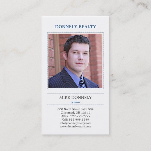 Customizable Dashed Border (Navy) Photo Business Card