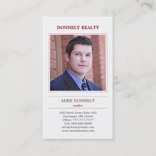 Customizable Dashed Border (Red) Photo Business Card