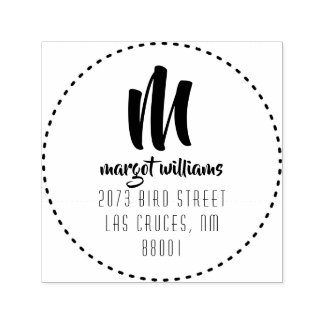 Dashed Circle Monogram Script Custom Address Self-inking Stamp