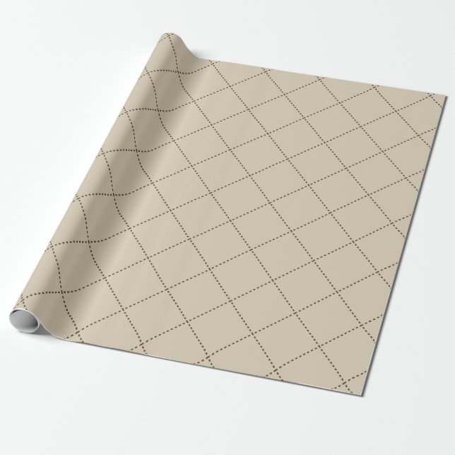 Dashed Diamond Grid Geometric Sand Color Wrapping Paper (Unrolled)