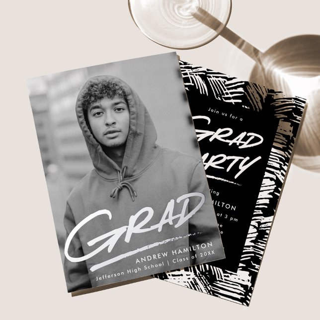 Dashed Grad Photo Graduation Party Silver Foil Invitation (Creator Uploaded)
