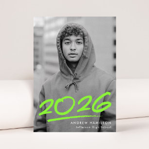 Dashed Lime Green Class of 2026 Photo Graduation Announcement