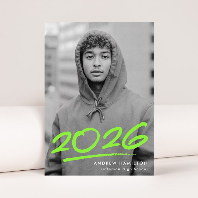 Dashed Lime Green Class of 2026 Photo Graduation Announcement (Creator Uploaded)