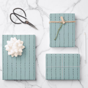 Dashed Lines on Gray Turquoise Wrapping Paper Sheets