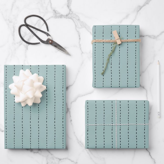 Dashed Lines on Gray Turquoise Wrapping Paper Sheets (Front)