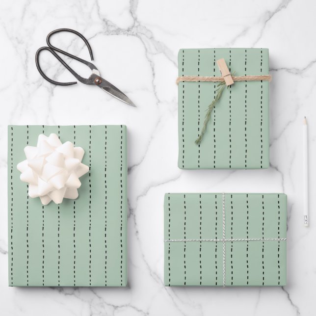 Dashed Lines on Light Sage Green Wrapping Paper Sheets (Front)
