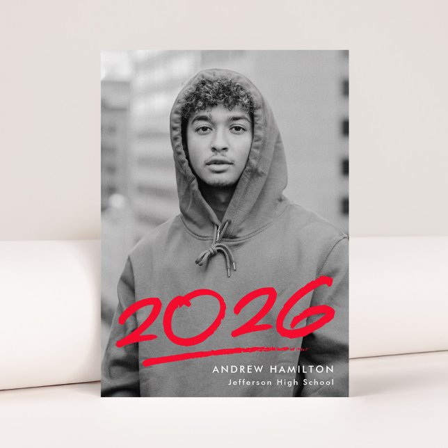 Dashed Red Class of 2026 Modern Photo Graduation Announcement (Creator Uploaded)
