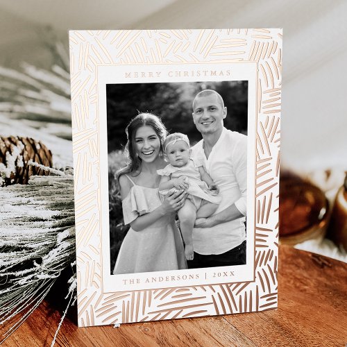 Dashed Rose Gold Photo Foil Holiday Card