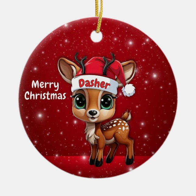 Dasher Baby Deer, Fawn, Doe, Reindeer🦌 🎄 Ceramic Ornament (Front)