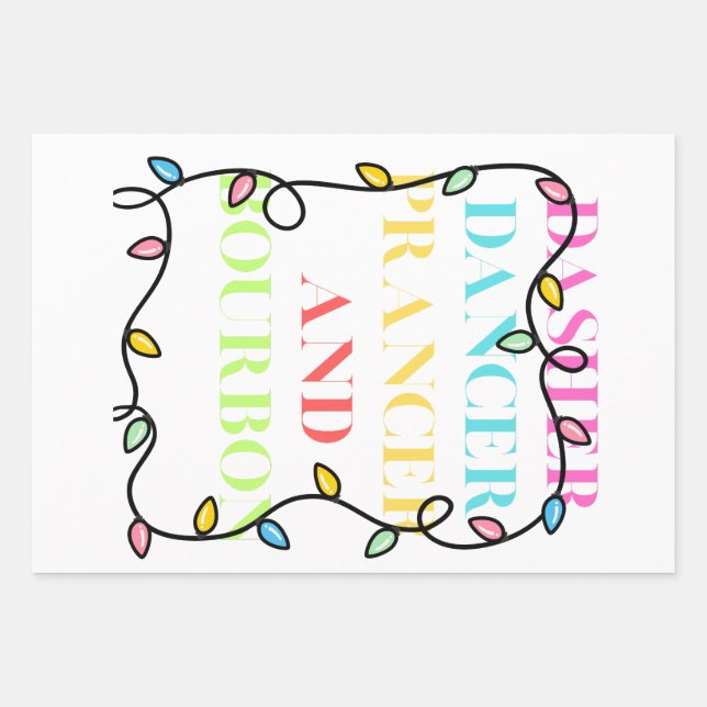 Dasher Dancer Prancer and Bourbon Wrapping Paper Sheets (Front)