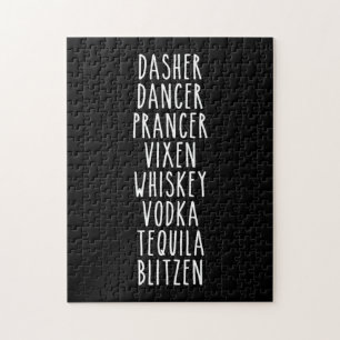 Dasher Dancer Prancer Vixen Whiskey Vodka Tequila Jigsaw Puzzle