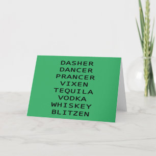 Dasher Dancer Vixen Vodka Tequila Whiskey Blitzen Card