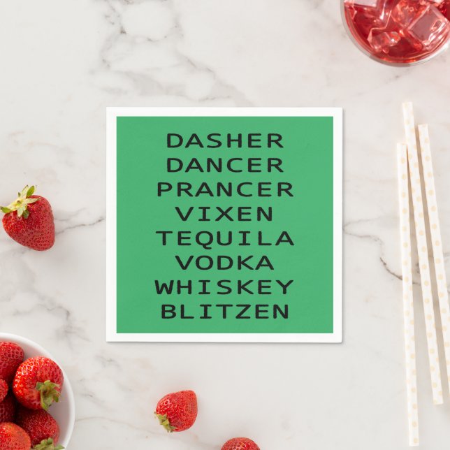 Dasher Dancer Vixen Vodka Tequila Whiskey Blitzen Napkins (Insitu)