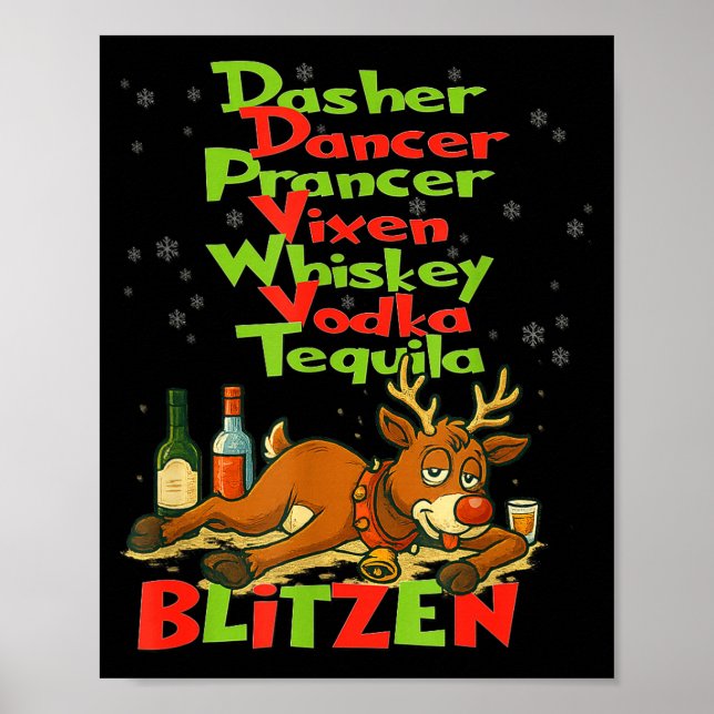 Dasher Dancer Whiskey Vodka Tequila Blitzen Christ Poster (Front)