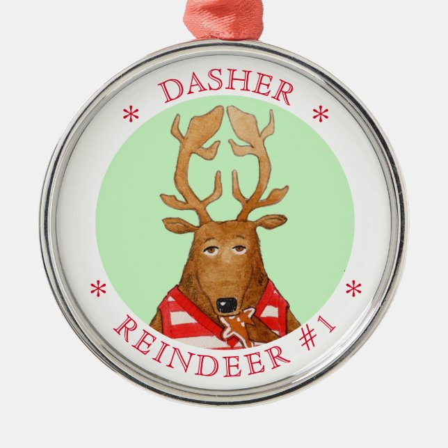 DASHER REINDEER Premium Round Ornament (Front)