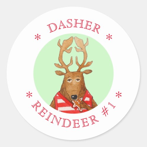 DASHER REINDEER Small Round Stickers