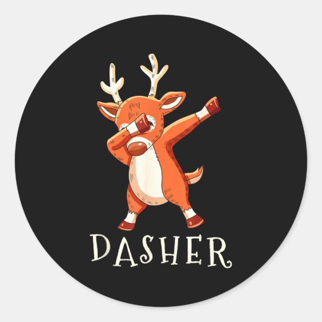Dasher Santas Reindeers Family Matching Outfit Chr Classic Round Sticker (Front)