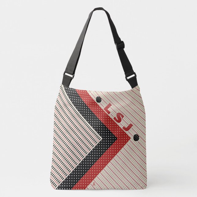 Dashes and Dots - Red Black Cream - Personalized Crossbody Bag (Front)