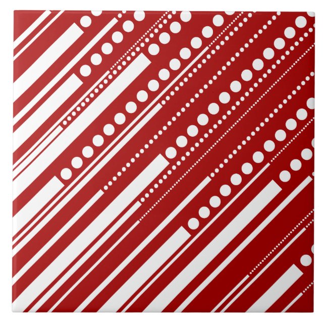Dashes & Dots in Red and White Ceramic Tile (Front)
