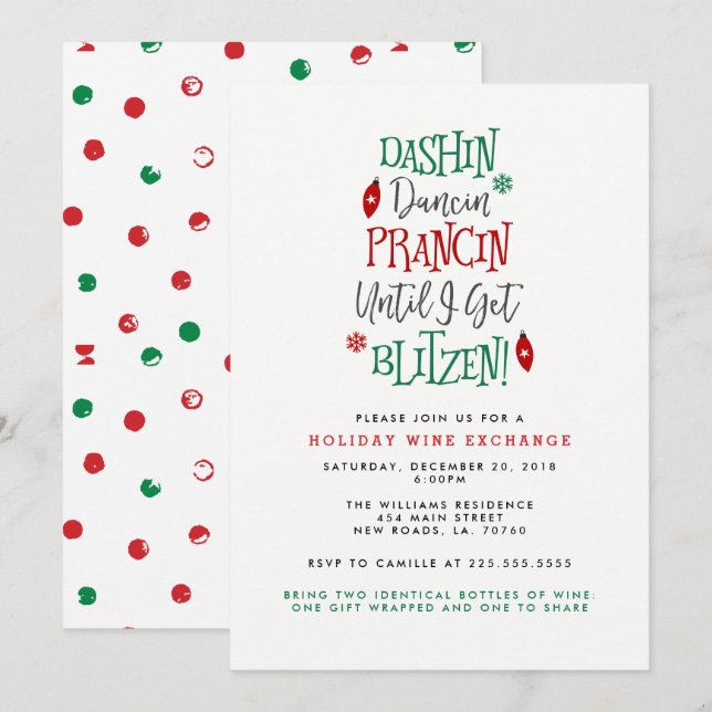 Dashin Dancin Prancin Wine Exchange Christmas Invitation (Front/Back)