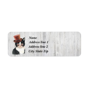 Dashing Black and White Cat Sunglasses And Top Hat Label