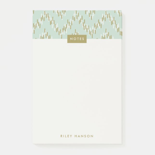 Dashing Boho Ikat Zig Zag Pattern - Green Post-it Notes (Front)