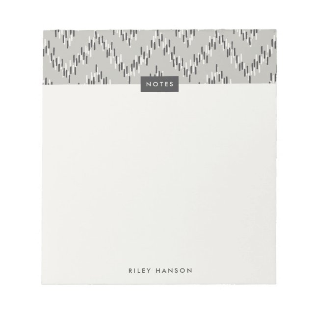 Dashing Boho Ikat Zig Zag Pattern Notepad - Gray (Front)