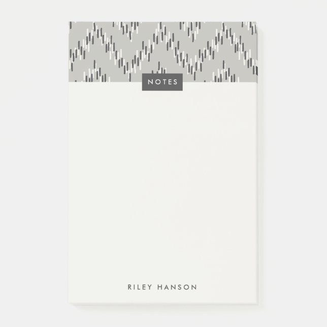 Dashing Boho Ikat Zig Zag Pattern Post-It - Gray Notes (Front)