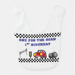 DASHING Boy 1st Birthday party Blue Race car Baby Bib