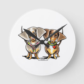 Dashing Dappled Dachshunds Round Clock