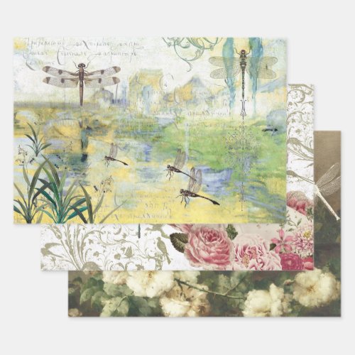 DASHING DRAGONFLYS HEAVY WEIGHT DECOUPAGE WRAPPING PAPER SHEETS