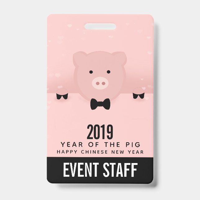 Dashing Pink Pig Cute Chinese New Year 2019 Badge (Front)