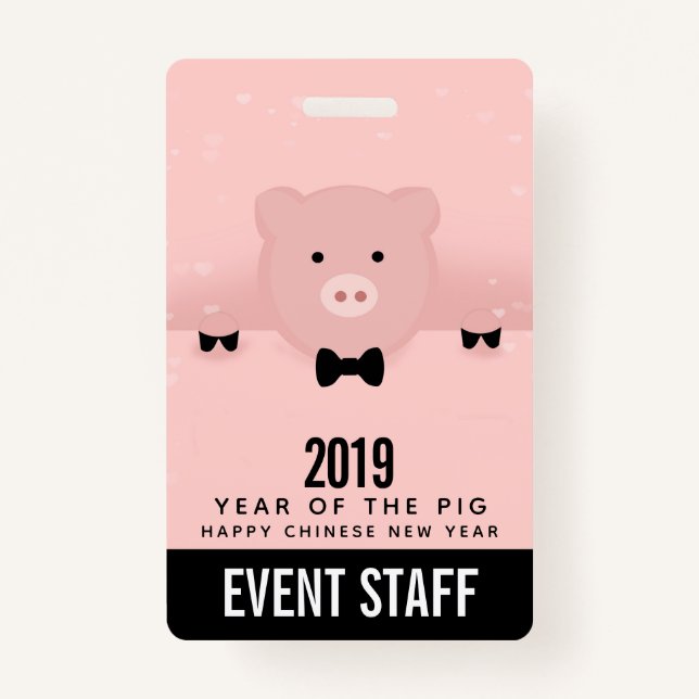 Dashing Pink Pig Cute Chinese New Year 2019 Badge (Front)