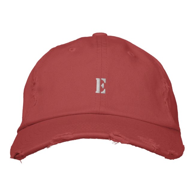 Dashing Red Energetic E Initial Alphabet Monogram Embroidered Baseball Cap (Front)