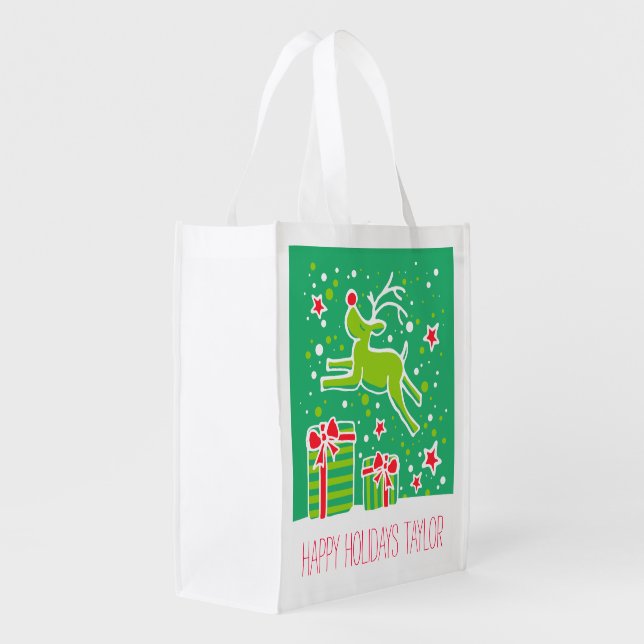 Dashing reindeer green red custom bag (Back Side)