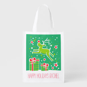 Dashing reindeer green red custom bag