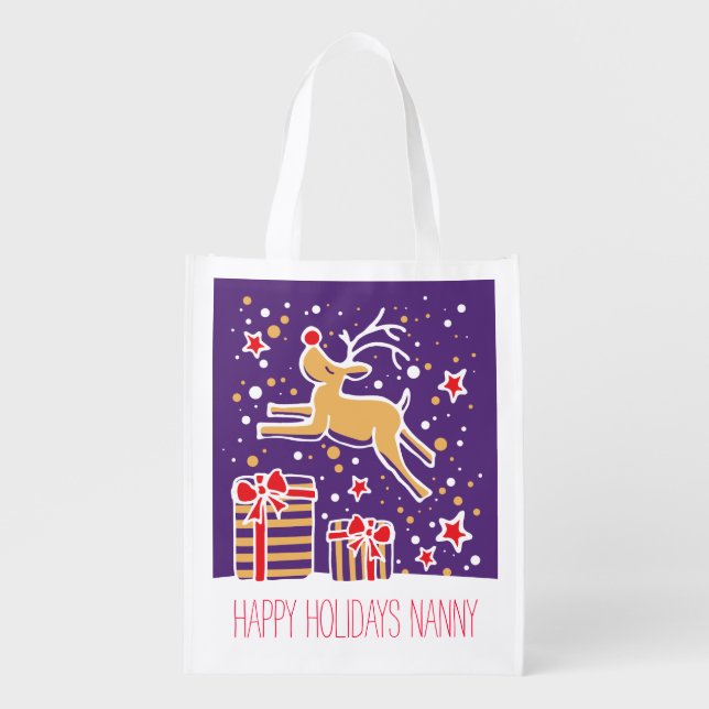 Dashing reindeer purple blue red custom bag (Front)