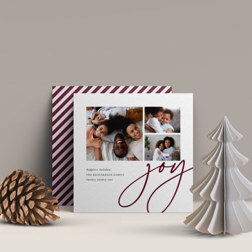 Dashing Script  3 Photo Collage Holiday Card