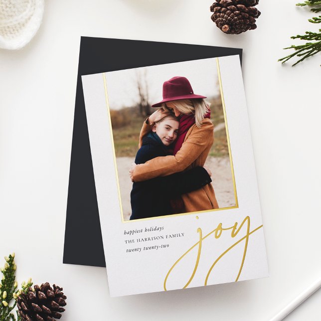 Dashing Script | Joy | Vertical Photo Foil Holiday Card (Creator Uploaded)