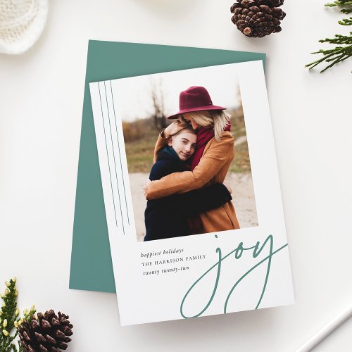 Dashing Script  Joy  Vertical Photo Holiday Card